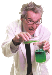 Scientist with beakers
